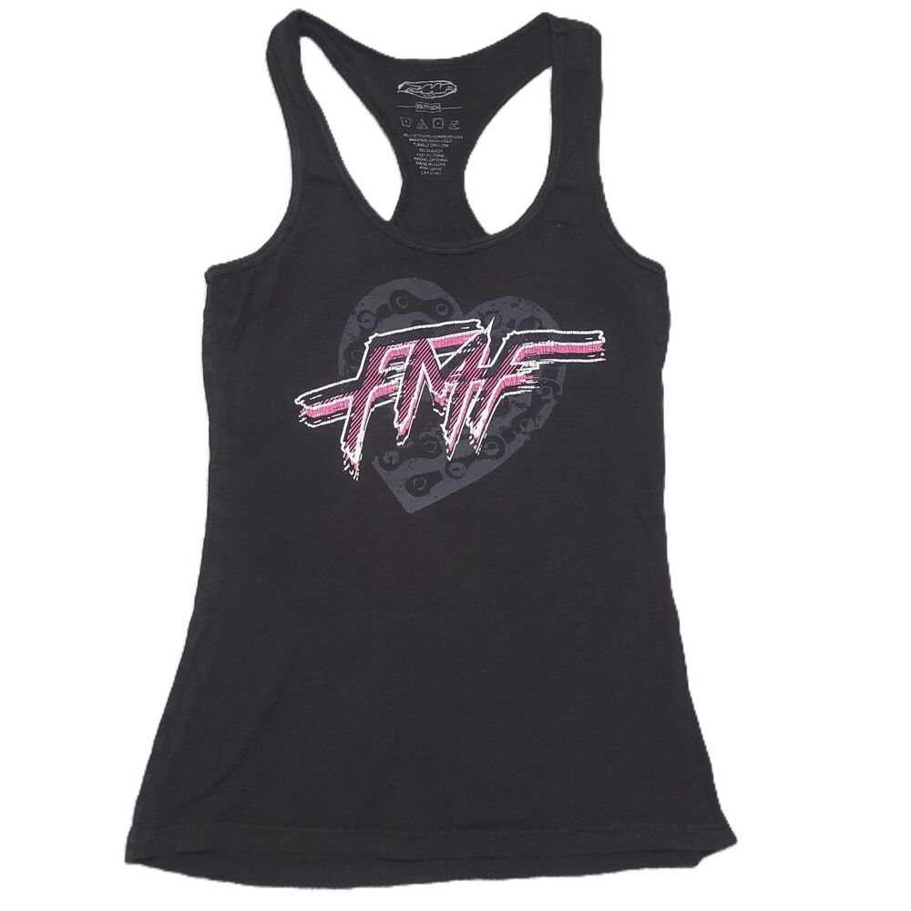 FMF Tank Top Womens XS Racerback Heart Graphic Black Cotton